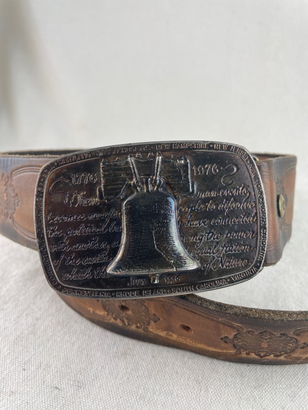 Vintage 1975 James Lind Bicentennial Buckle with Leather Belt